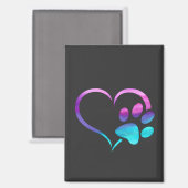 Purple Cyan Dog paw Print Heart  Magnet (Vorderseite/Rückseite)