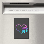 Purple Cyan Dog paw Print Heart  Magnet (In Situ (Geschirrspüler))