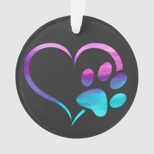 Purple Cyan Dog paw Print Heart Ornament (Vorderseite)