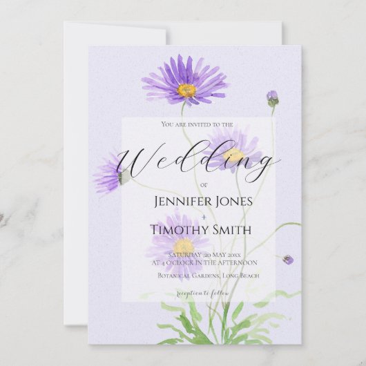 purple daisy wedding invitation einladung (Vorderseite)