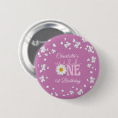 Purple Daisy Wild One 1st Birthday Button (Vorne & Hinten)