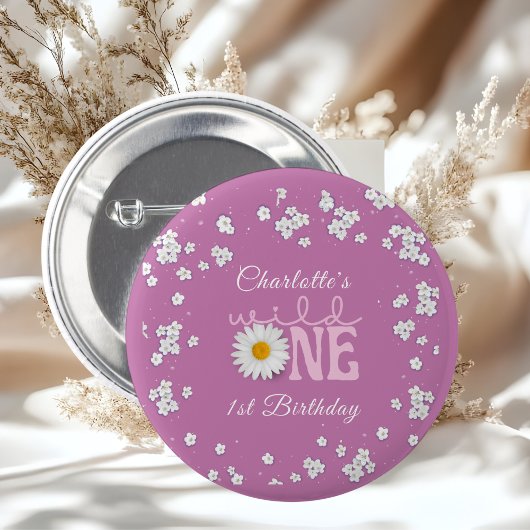Purple Daisy Wild One 1st Birthday Button