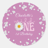 Purple Daisy Wild One 1st Birthday  Runder Aufkleber (Vorderseite)