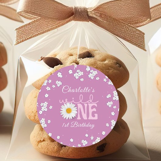 Purple Daisy Wild One 1st Birthday Runder Aufkleber