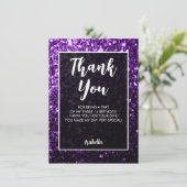 Purple dark sparkles Sweet 16 elegant script Dankeskarte (Stehend Vorderseite)