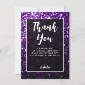 Purple dark sparkles Sweet 16 elegant script Dankeskarte (Vorderseite)