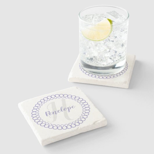 Purple decorative Circle Monogram Coaster Steinuntersetzer (Seitenansicht)