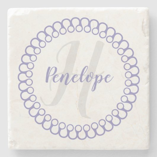 Purple decorative Circle Monogram Coaster Steinuntersetzer (Vorderseite)