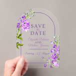 Purple delphinium botanical acrylic save the date acryleinladungen<br><div class="desc">Announce your wedding in elegant botanical style with this purple delphinium acrylic Save the Date card, featuring original hand-painted floral artwork. The delicate delphinium illustration creates a romantic and timeless look, perfect for garden weddings, spring celebrations, or classic floral themes. Printed on modern acrylic, this Save the Date combines contemporary...</div>