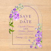 Purple delphinium botanical acrylic save the date acryleinladungen (Vorderseite)