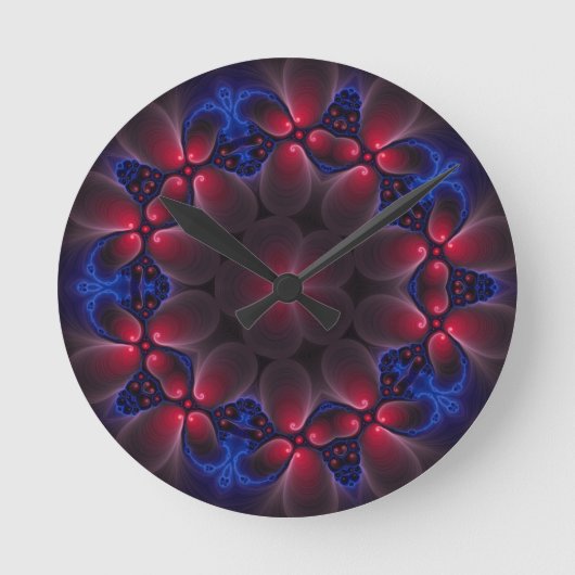 Purple Digital Fractal Art Runde Wanduhr (Vorderseite)