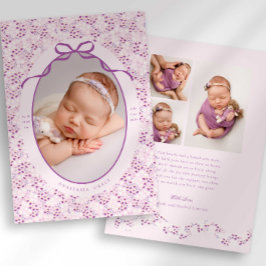 Purple Ditsy Floral Bow Photo Birth Announcement Ankündigung