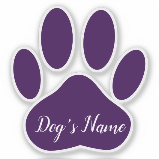 Purple Dog Paw Print With Custom Name Personalized Aufkleber (Vorderseite)