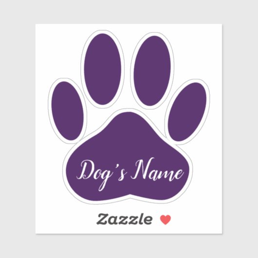 Purple Dog Paw Print With Custom Name Personalized Aufkleber (Blatt)