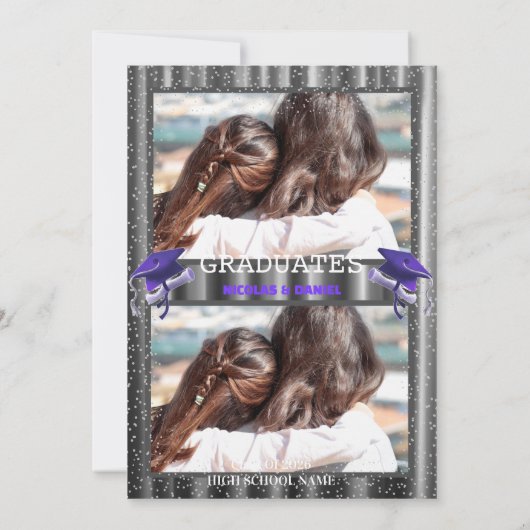 Purple double Celebration Graduation Party 2 photo Einladung (Rückseite)