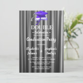 Purple double Celebration Graduation Party 4 photo Einladung (Stehend Vorderseite)