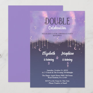 Purple Double joint Celebration Birthday For Girls Einladung