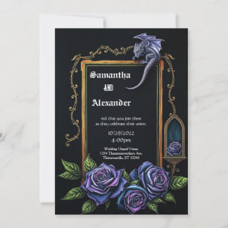 Purple Dragon and Roses Gothic Wedding Invitation Einladung