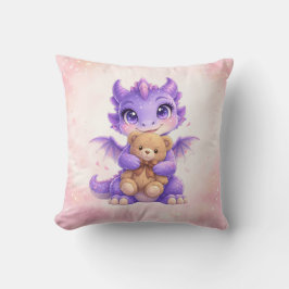 Purple Dragon Hugging Teddy Bear Throw Pillow Kissen