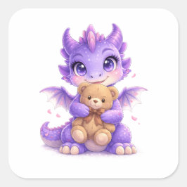 Purple Dragon Teddy Bear Square Sticker