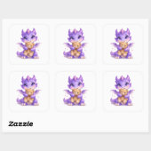 Purple Dragon Teddy Bear Square Sticker (Blatt)