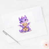 Purple Dragon Teddy Bear Square Sticker (Umschlag)
