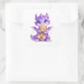 Purple Dragon Teddy Bear Square Sticker (Tasche)