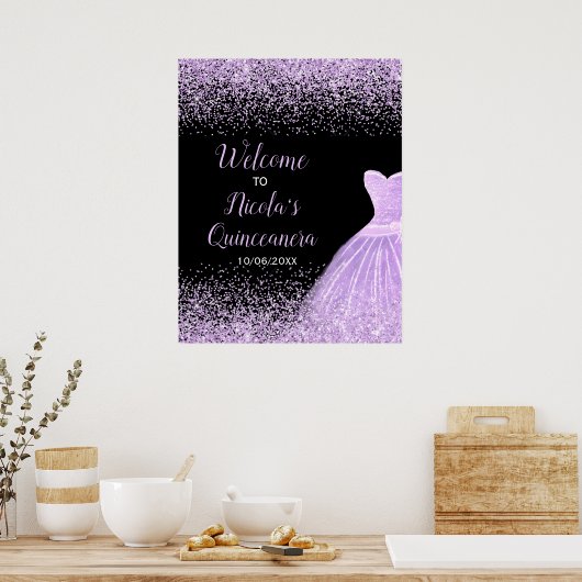 Purple Dress Faux Glitter Quinceanera Welcome Poster (Küche)