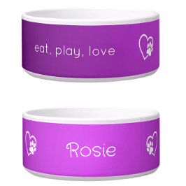 Purple 'eat play love' Dog Name Bowl Napf