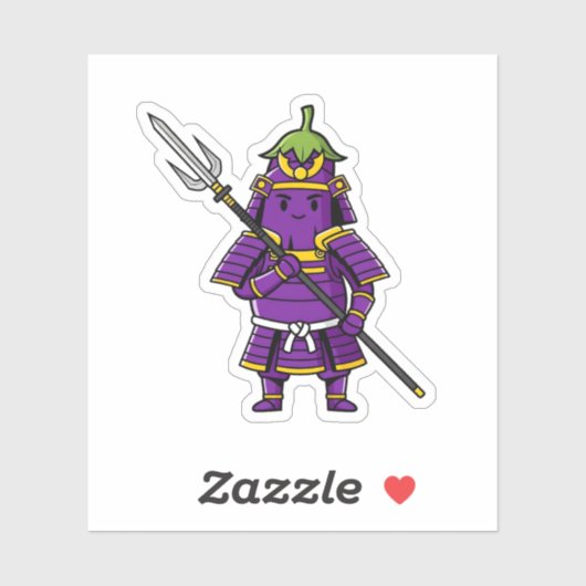 Purple Eggplant Samurai Warrior with Spear Illustr Aufkleber (Blatt)