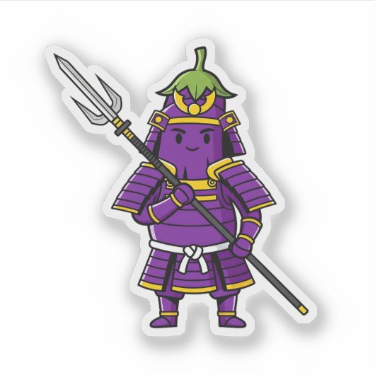 Purple Eggplant Samurai Warrior with Spear Illustr Aufkleber (Vorderseite)