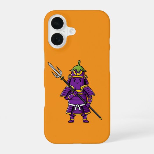 Purple Eggplant Samurai Warrior with Spear Illustr iPhone 16 Hülle (Rückseite)