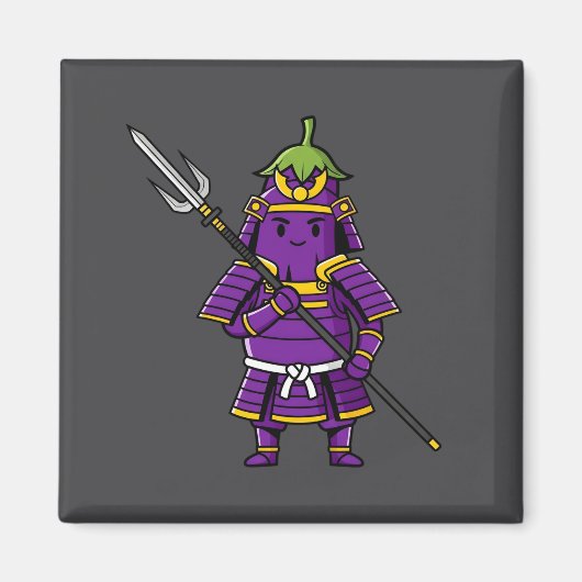 Purple Eggplant Samurai Warrior with Spear Illustr Magnet (Vorne)