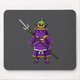 Purple Eggplant Samurai Warrior with Spear Illustr Mousepad