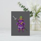 Purple Eggplant Samurai Warrior with Spear Illustr Postkarte (Stehend Vorderseite)