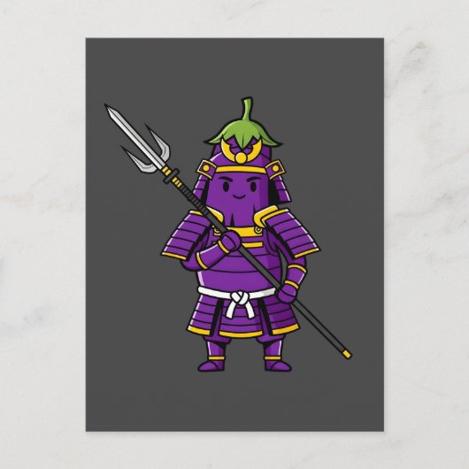 Purple Eggplant Samurai Warrior with Spear Illustr Postkarte (Vorderseite)