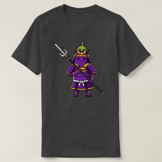 Purple Eggplant Samurai Warrior with Spear Illustr T-Shirt (Design vorne)