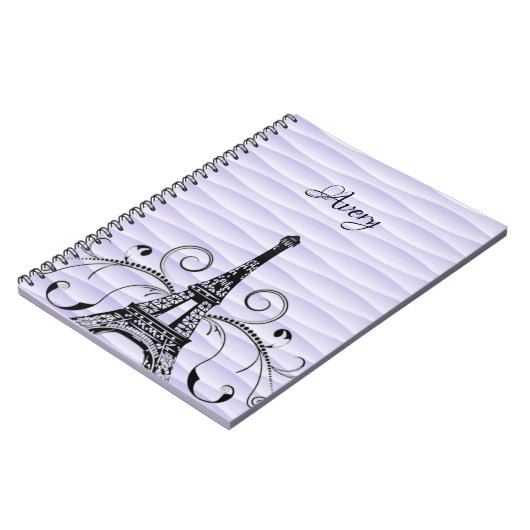 Purple Eiffel Tower Flourish Notebook Notizblock (Linke Seite)