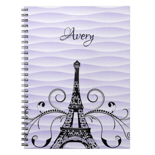 Purple Eiffel Tower Flourish Notebook Notizblock (Vorderseite)