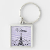 Purple Eiffel Tower Flourish Square Keychain Schlüsselanhänger (Vorne)