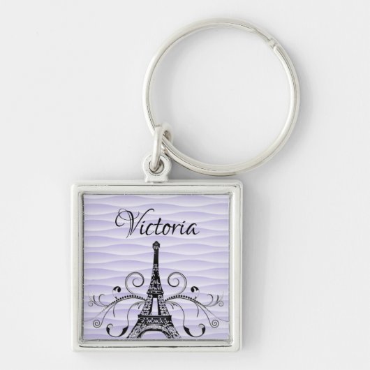 Purple Eiffel Tower Flourish Square Keychain Schlüsselanhänger (Vorne)