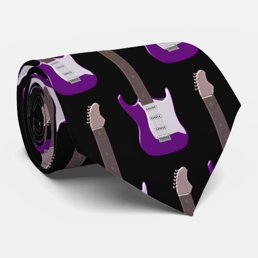 Purple Electric Guitar Design Neck Tie Krawatte (Gerollt)