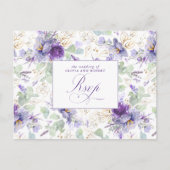 Purple Elegant Botanical Wedding RSVP Postcard Postkarte (Vorderseite)