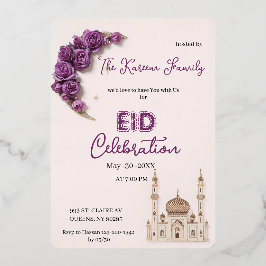 Purple Elegant Eid Celebration  Party Invitation Folien Feiertagskarte
