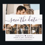Purple Elegant Modern Script 4 Photo Wedding Save The Date<br><div class="desc">Elegant purple wedding photo save the date card featuring a modern script font. Easily personalize this card with your photos and wedding details including a wedding website if desired.</div>