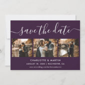Purple Elegant Modern Script Photo Collage Wedding Save The Date (Vorderseite)