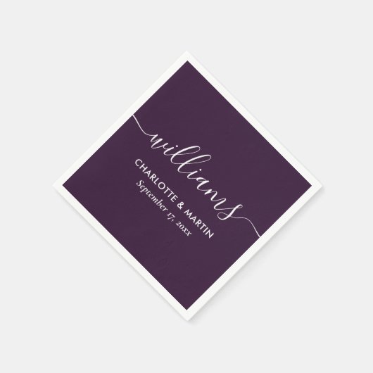 Purple Elegant Modern Script Wedding Serviette (Ecke)