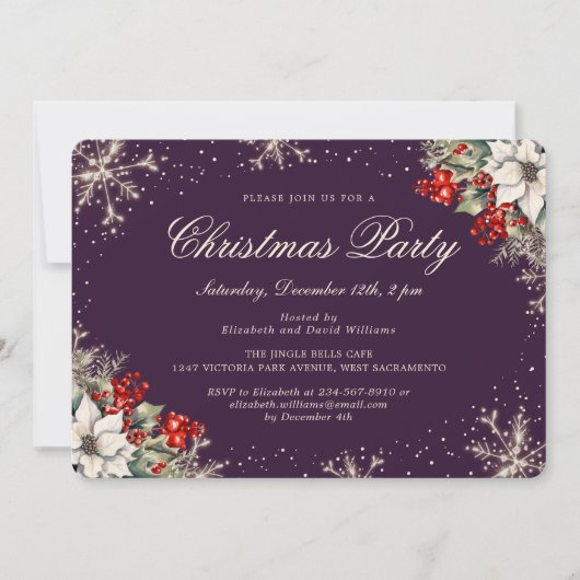Purple Elegant Snowflakes Christmas Holiday Party Einladung (Vorderseite)
