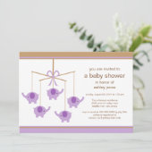 Purple Elephant Mobile Baby Shower Invitation Einladung (Stehend Vorderseite)