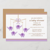 Purple Elephant Mobile Baby Shower Invitation Einladung (Vorne/Hinten)